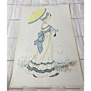 Ellen Nelson Colored Page Art Print Colonial Girl 17.5"x12" Vintage Jane Austen